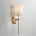 Regency Hill Abigale Modern Luxury Wall Lamp Brass Gold Metal Hardwired 5' Wide Fixture White Fabric Cylinder Shade for Bedroom Bathroom Vanity Reading Living Room Hallway