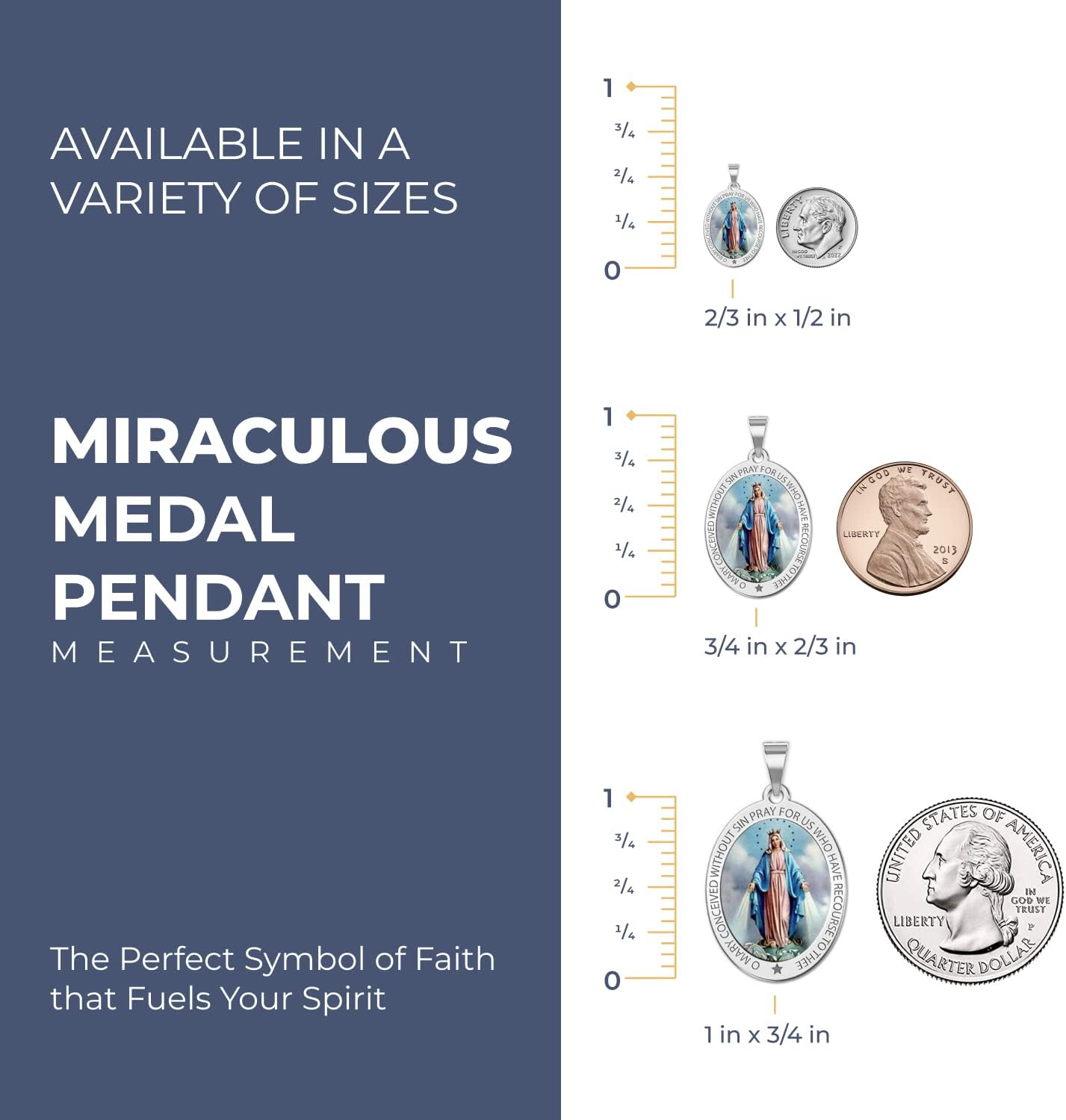 PicturesOnGold.com Miraculous Medal Oval Pendant in 10K/14K Yellow or White Gold & Sterling Silver - Unisex Christian Virgin Mary Pendant - Perfect for First Communion or Confirmation Gifts