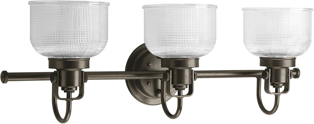 Progress Lighting 3-Light Clear Double Prismatic Glass Coastal Bath Vanity, Archie Collection, Venetian Bronze, P2992-74
