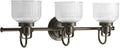 Progress Lighting 3-Light Clear Double Prismatic Glass Coastal Bath Vanity, Archie Collection, Venetian Bronze, P2992-74