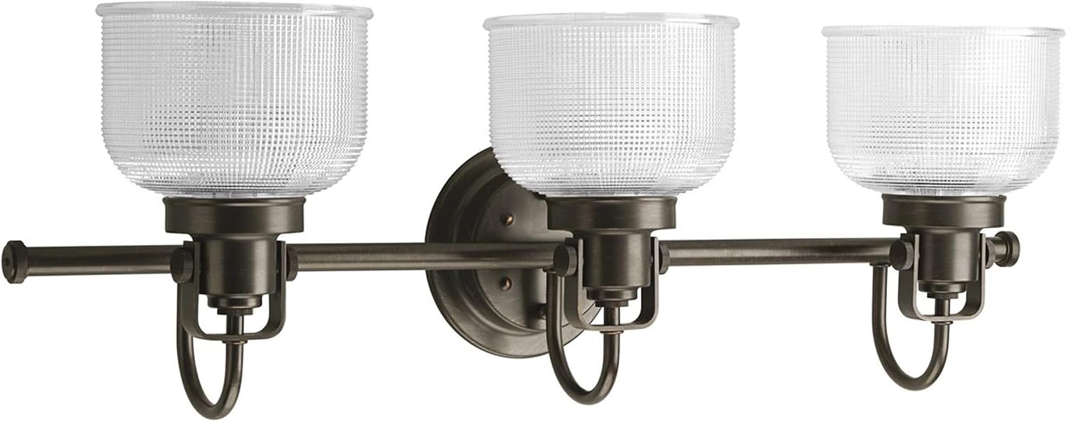 Progress Lighting 3-Light Clear Double Prismatic Glass Coastal Bath Vanity, Archie Collection, Venetian Bronze, P2992-74