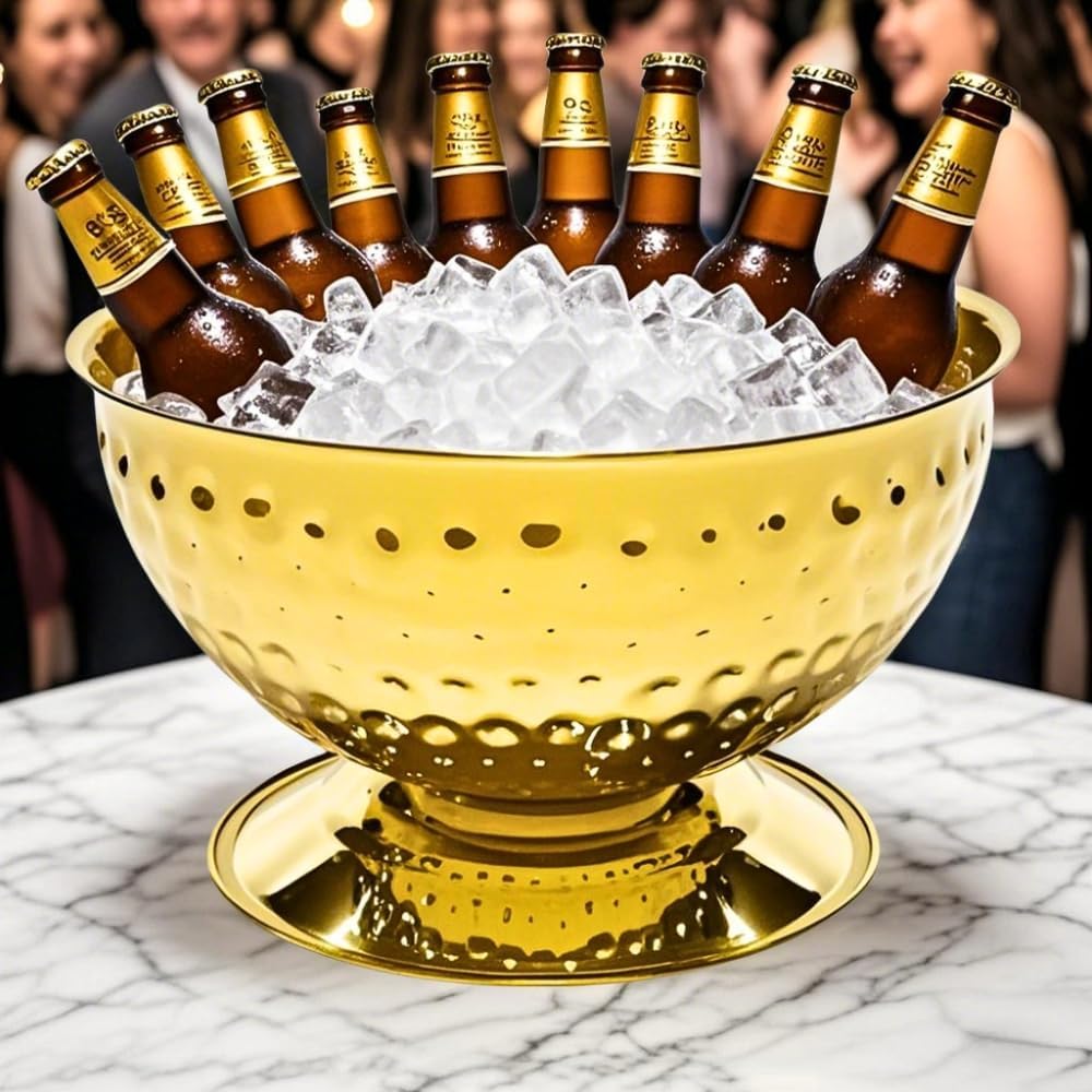 Luxurious Ice Bucket for Parties,Party Sized 12L Drink Cooler for Parties,Gold Stainless Steel Ultimate Champagne Bucket for Celebrations,Buckets for Drinks,Large Ice Bucket for Events