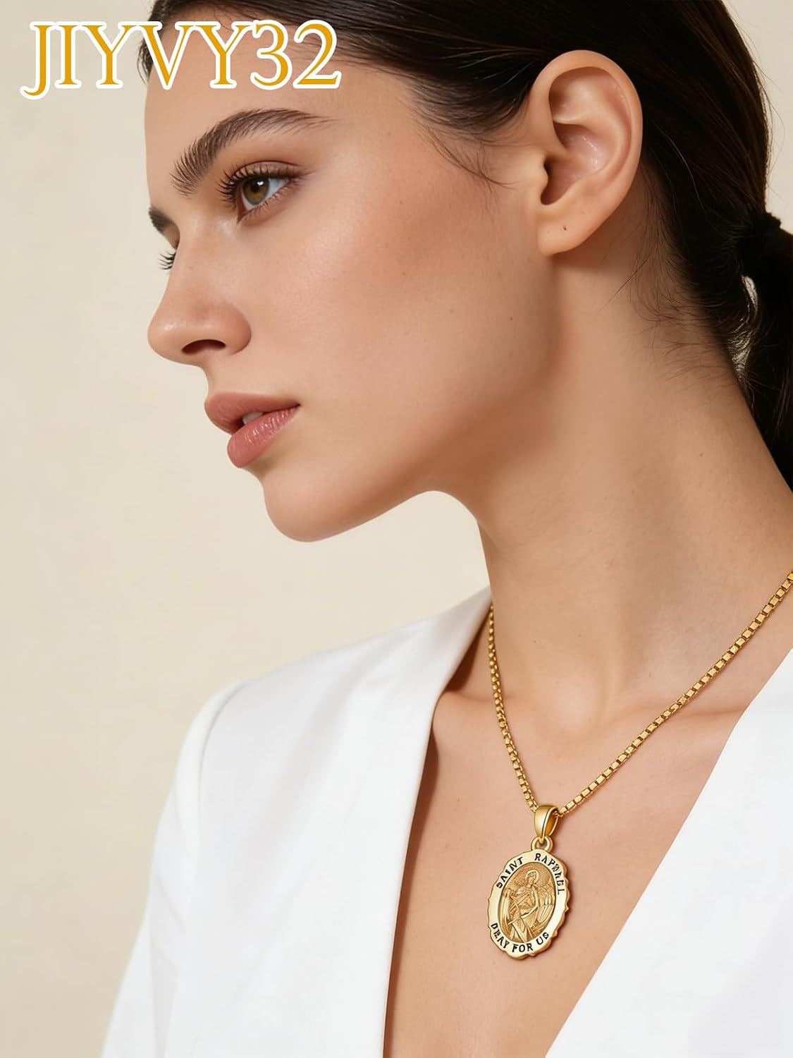 14K Gold Saint Medal Necklace for Women, Catholic Patron Saint Pendant Necklace, Christian Religious Jewelry Gift for Confirmation Baptism Communion Christmas Birthday