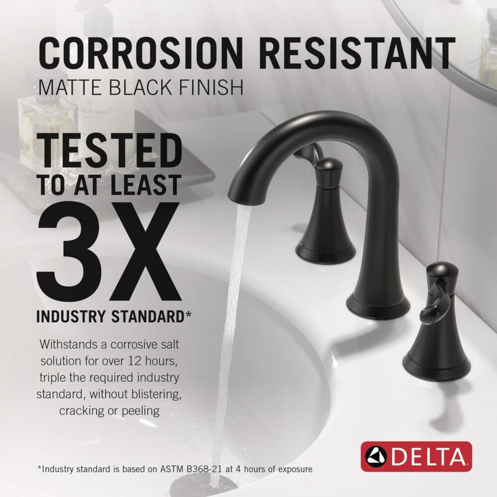 Delta Faucet Esato Widespread Bathroom Faucet 3 Hole, Matte Black Bathroom Faucet, Bathroom Sink Faucet, Drain Assembly Included, Matte Black 35897LF-BL
