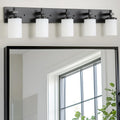 LOUSACE Bathroom Light Fixtures Over Mirror, 5 Light Vanity Lights Matte Black, Modern Bathroom Lighting with Opal White Glass Shades, Wall Sconces Fixture Vanity Lighting for Bedroom Living Room