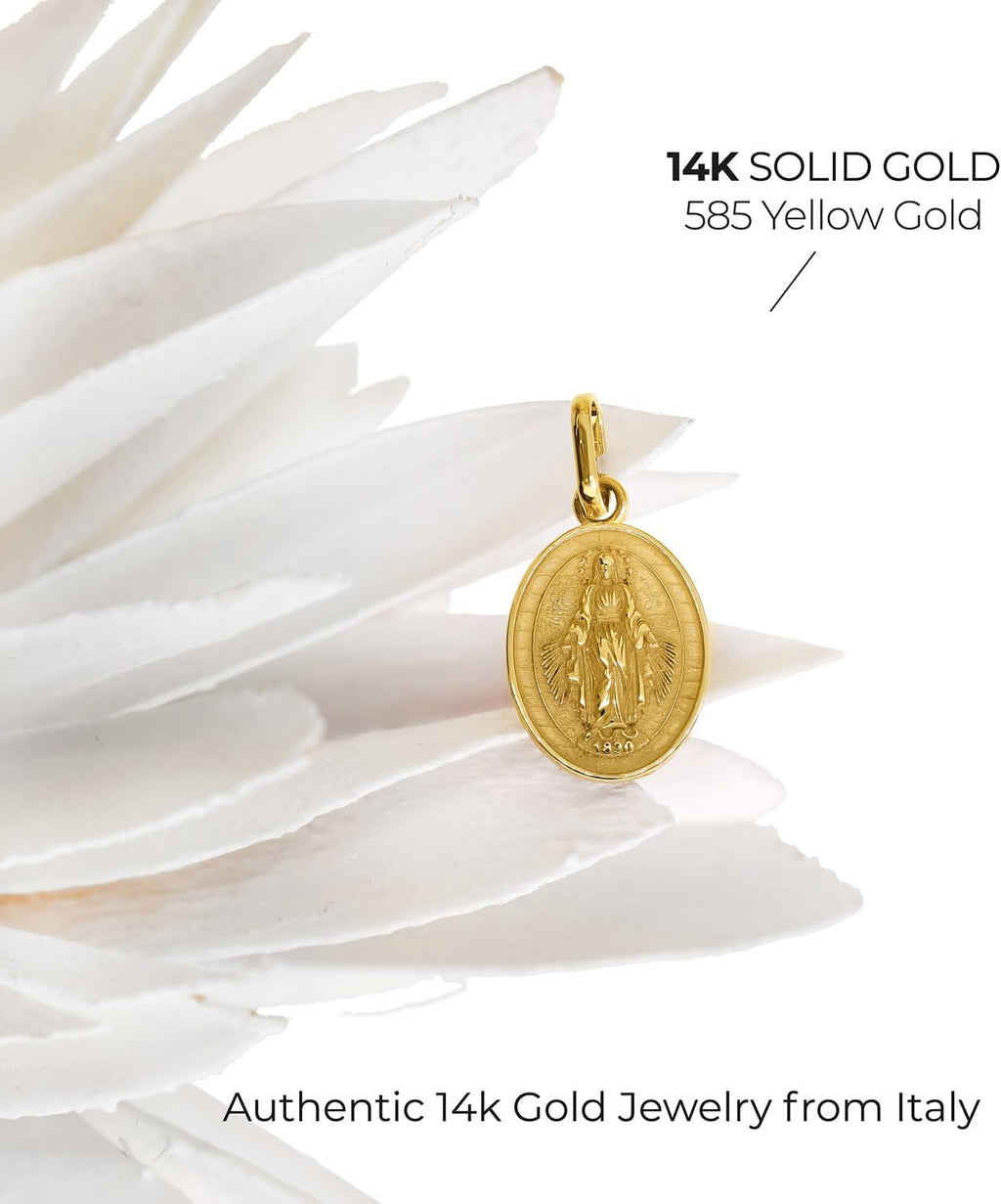 forme di Lucchetta -small 14K Gold Miraculous Medal Pendant - Fine Italian Catholic Jewelry - Charm for Blessed Mother Necklace