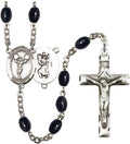 St. Christopher/Cheerleading Silver-Plated Rosary 8x6mm Black Onyx Beads Crucifix Size 1 3/4 x 1 medal charm
