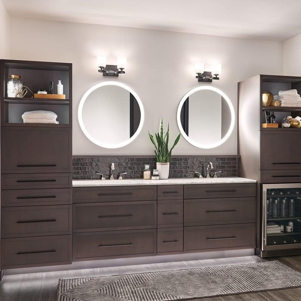 Kichler Marette 13.5 inch 2 Light Vanity Light with Satin Etched Cased Opal Glass in a Rich Champagne Bronze, for Bathroom and Powder Rooms, (13.5' W x 8' H), 55001CPZ