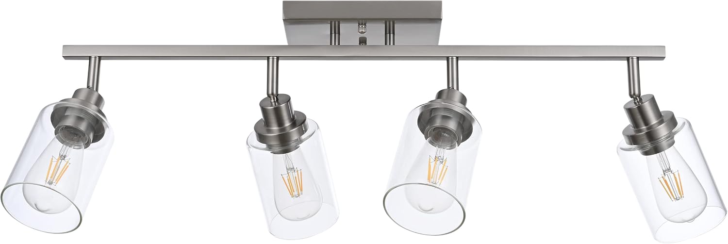 MELUCEE 4 Light Track Lighting Kit 28.7 Inch Bathroom Vanity Light Fixtures Brushed Nickel Ceiling Spotlight Fixture for Hallway Porch Foyer Bath Storage, Clear Glass Shade