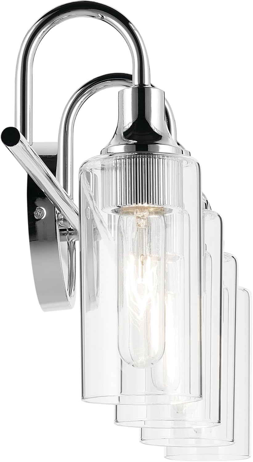 Kichler Kavi 4-Light Bathroom Vanity Light Fixture 31.5' Modern Chrome Finish with Clear Glass Over Mirror, Damp Rated for Powder Room and Bath (31.5' W x 10' H), 55212CH