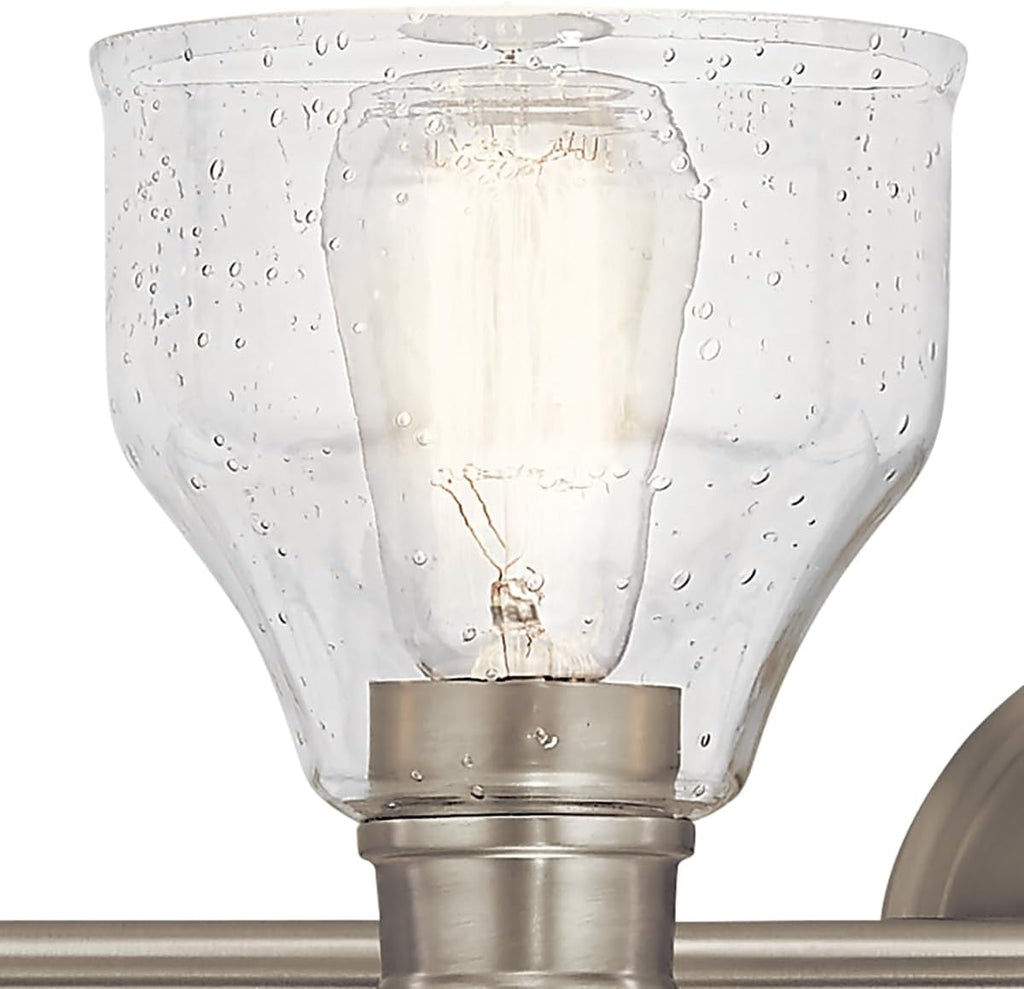 Kichler Avery 33.25' 4 Light Bathroom Vanity Light in Brushed Nickel, Vintage Bathroom Wall Mount Fixture with Clear Seeded Glass, (33.25' W x 9.25' H), 45974NI