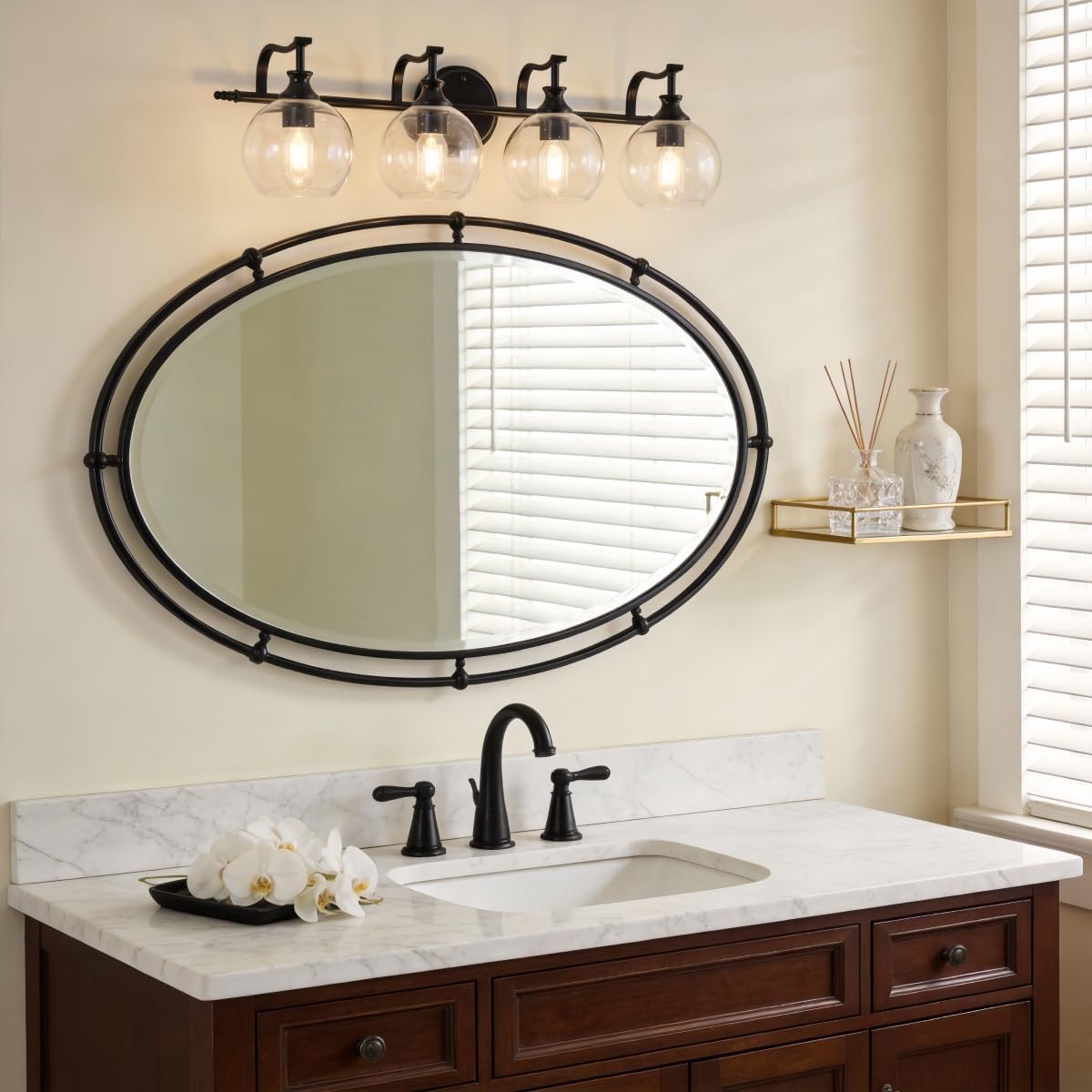 ANDY STAR 4 Light Bathroom Vanity Lights, Matte Black Bathroom Light with Clear Globe Glass Lampshade, 30.5 Inch Industrial Wall Lamp, E26 Base, Bulbs Not Included