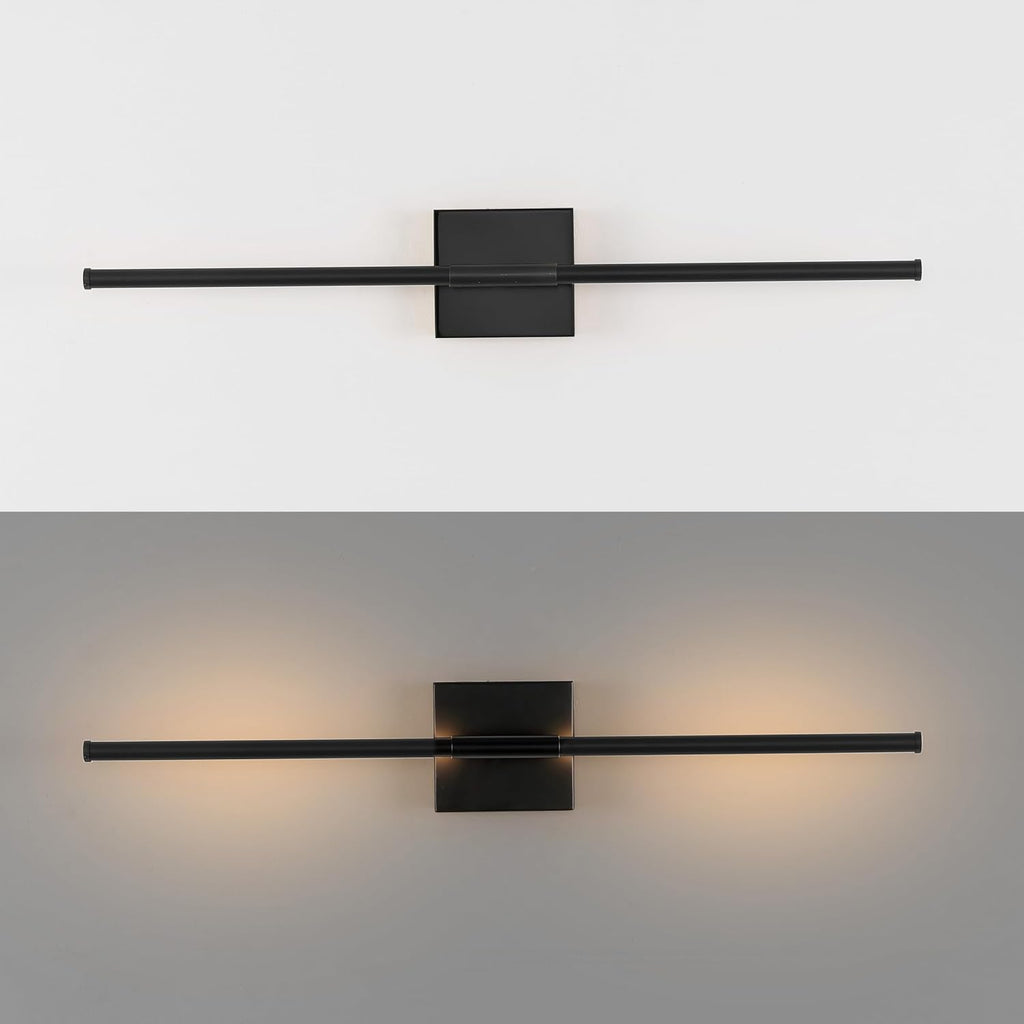 JONATHAN Y 28' Black Modern Dimmable Integrated LED Wall Sconce, Metal Vanity Light for Bathroom Mirror Bedroom Hallway, Sleek Hardwired Wall Lamp Fixture, 3000K (JYL7022C-SET2)