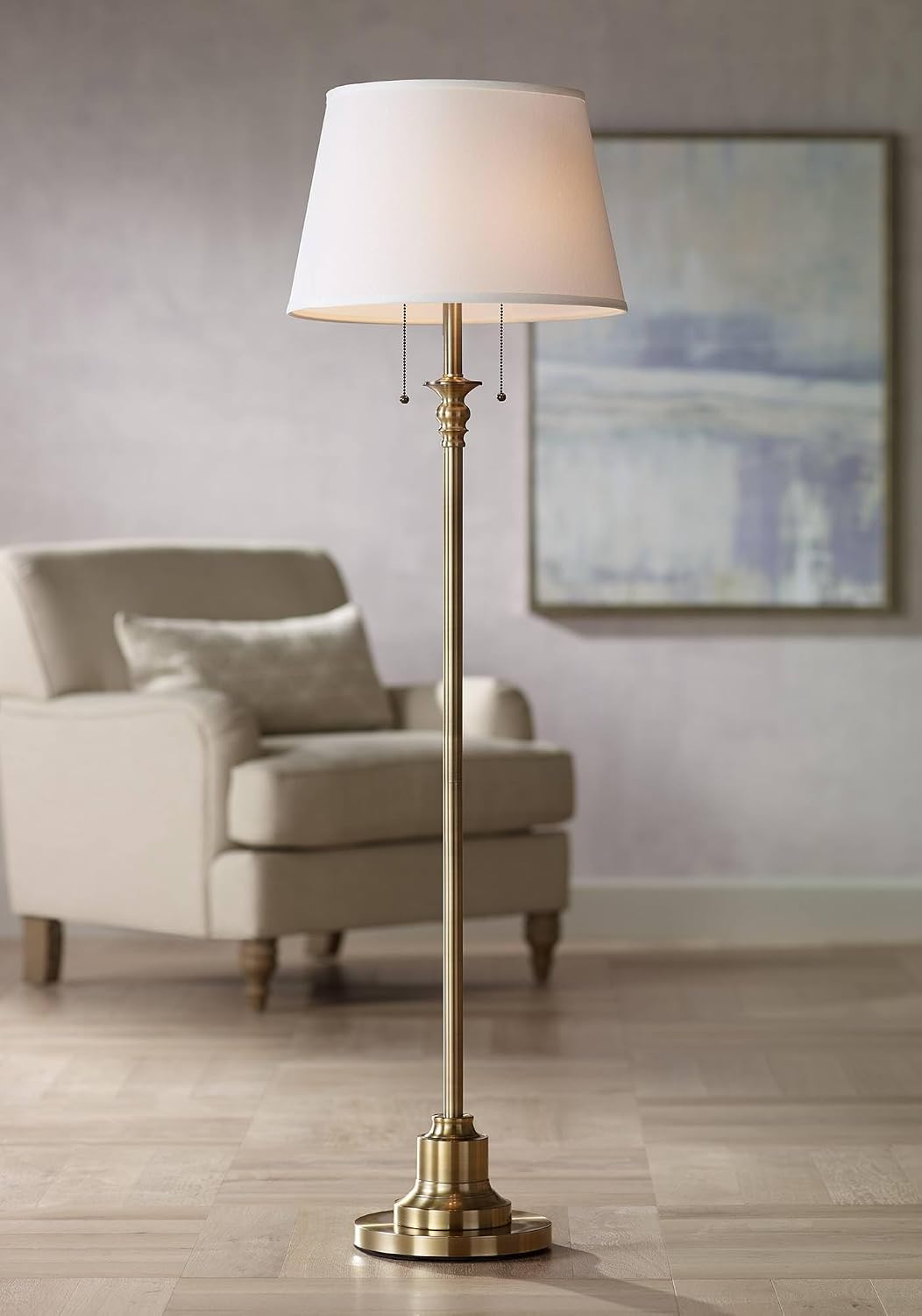 360 Lighting Spenser Traditional 58' Tall Standing Floor Lamps Set of 2 Lights Pull Chain Gold Metal Brushed Antique Brass Finish Living Room Bedroom House Reading Office Home Decor Entryway Dining