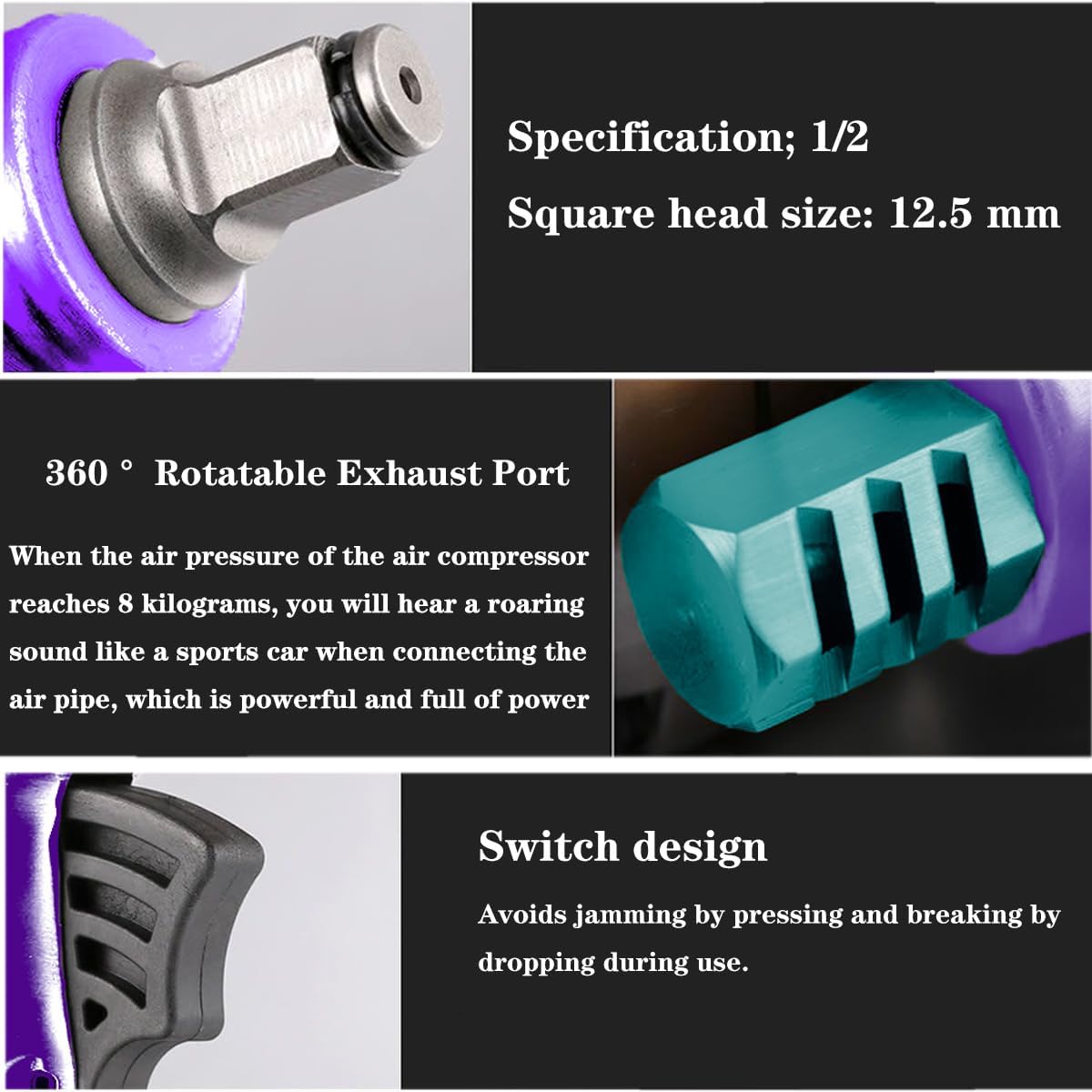 1/2-Inch Aluminum Air Impact Wrench - High Torque 1450 ft-lbs - Heavy Duty Twin Hammer，8-Piece CR-V Steel Impact Socket Set ，Heavy Duty Pneumatic Impact Wrenches for Automotive Repair
