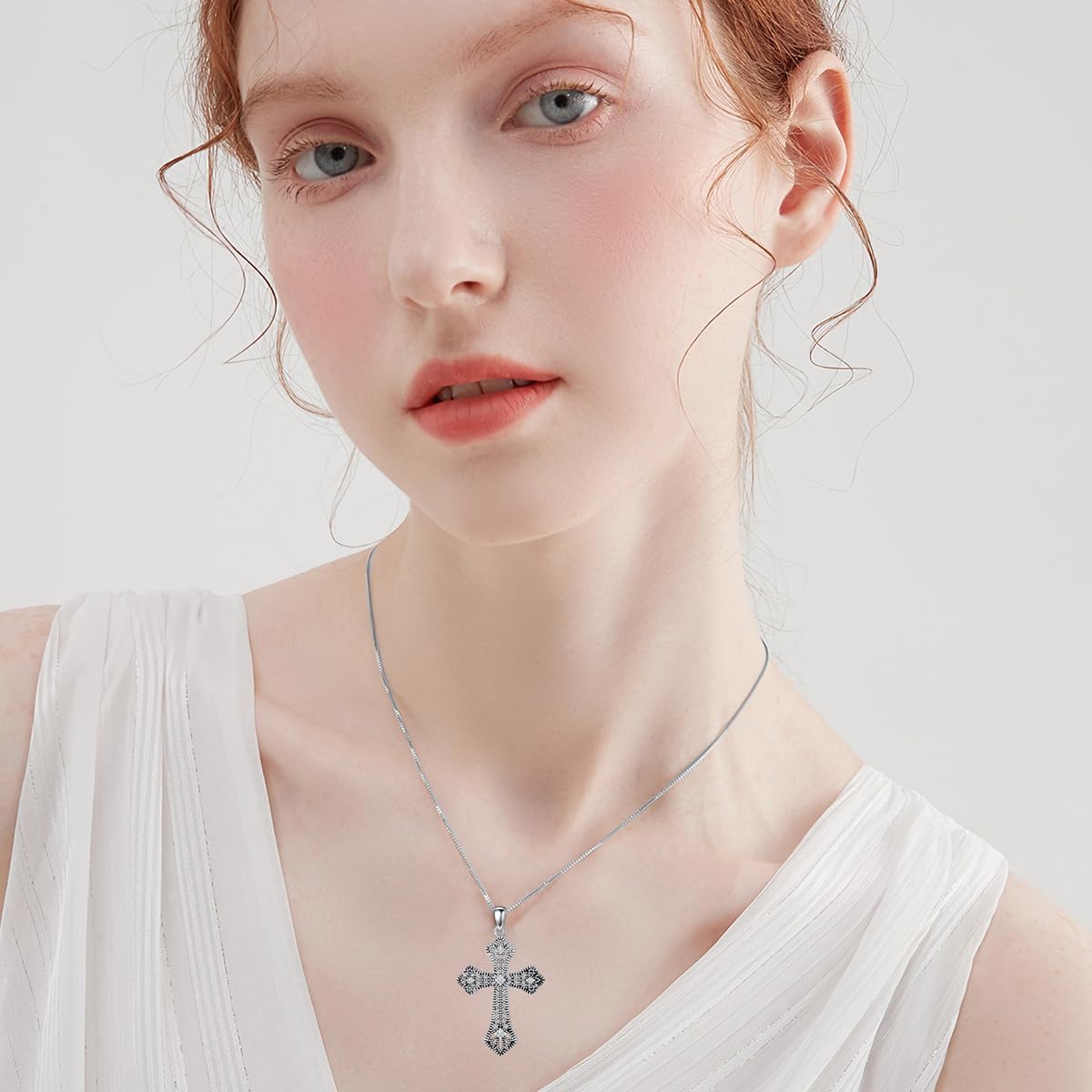 Real Sterling Silver Religious Necklace for Women, s925 Silver Cross Necklace Christian Religion Jewelry for Confirmation Baptism Ladies Mom, 18+2'