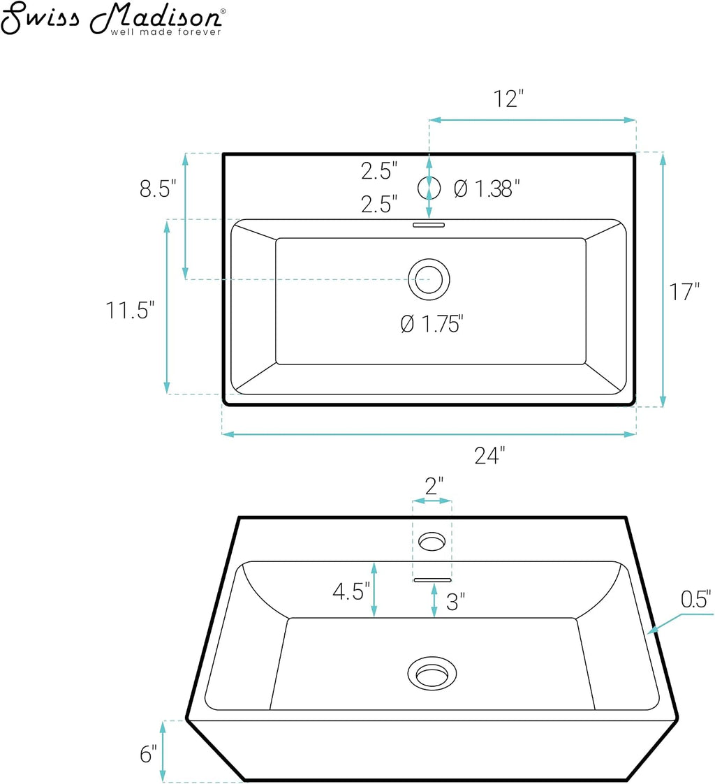 Claire 24' Rectangle Wall-Mount Bathroom Sink in Matte Black