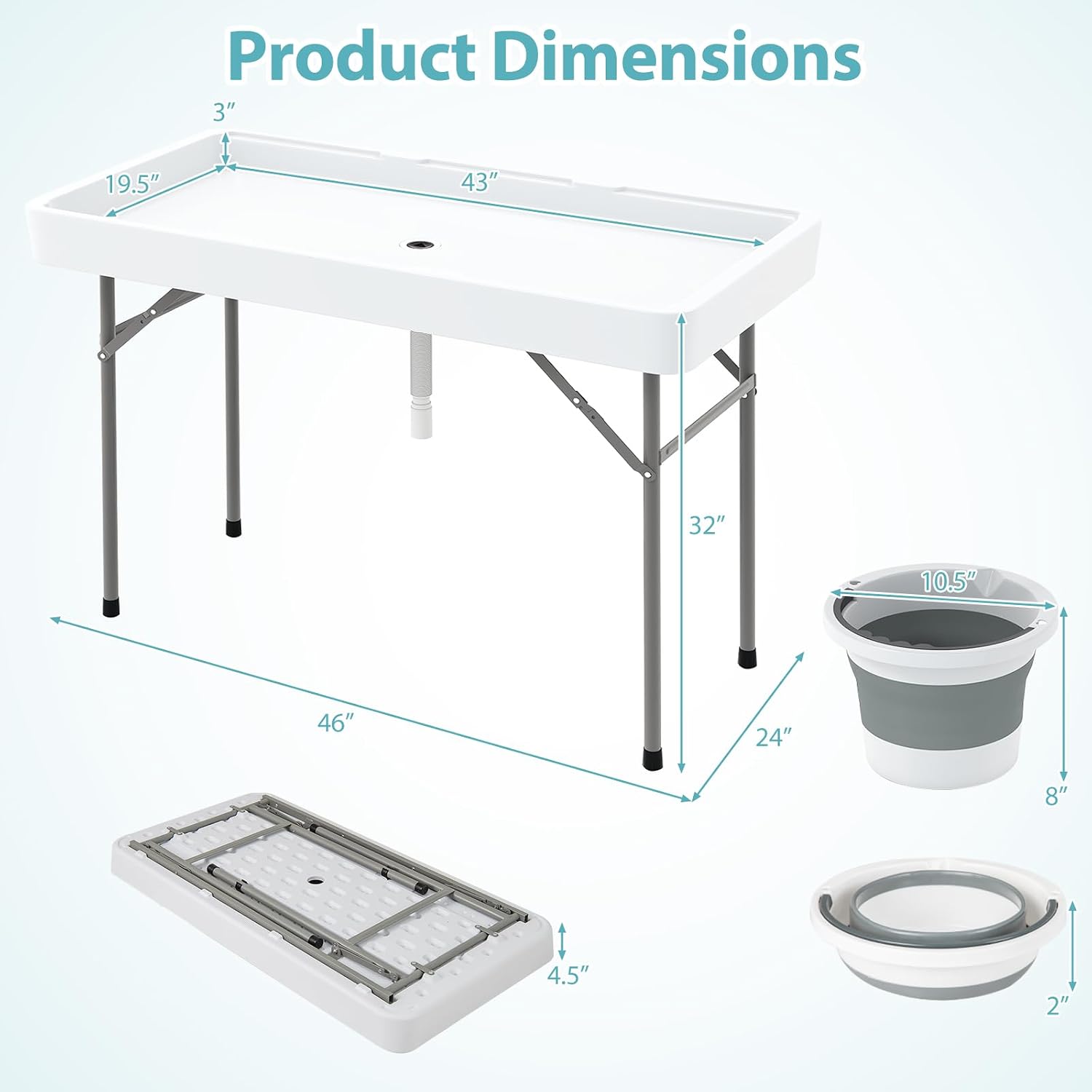 Giantex Folding Ice Cooler Table, 46'' Outdoor Chill Bar Table with Drain, Foldable Bucket & Removable Matching Skirt, for Events, Party, Camping, Buffet Beverage Server, White
