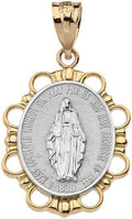 Religious Jewelry 10k Two-Tone Gold Miraculous Medal Of Blessed Virgin Mary Pendant (Small)