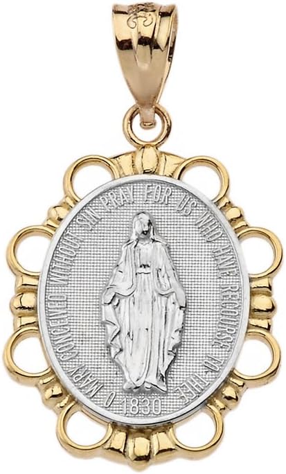 Religious Jewelry 10k Two-Tone Gold Miraculous Medal Of Blessed Virgin Mary Pendant (Small)