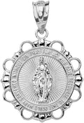 Religious Jewelry 14k White Gold Miraculous Medal Of Blessed Virgin Mary Round Pendant