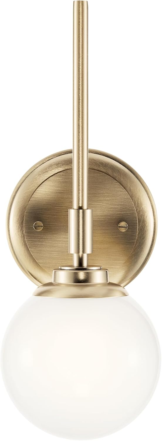 Kichler Benno 1-Light Wall Sconce, Modern Light with Opal Glass in Champagne Bronze, for Bathroom, Powder Room, Kitchen, Bedroom, or Hallway (13.75' x 5.25'), 55170CPZ