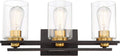 Possini Euro Design Demy Vintage Industrial Wall Mount Light Oil Rubbed Bronze Gold Hardwired 20' Wide 3-Light Fixture Clear Glass Cylinder Shade for Bathroom Vanity Mirror House Home Room Decor