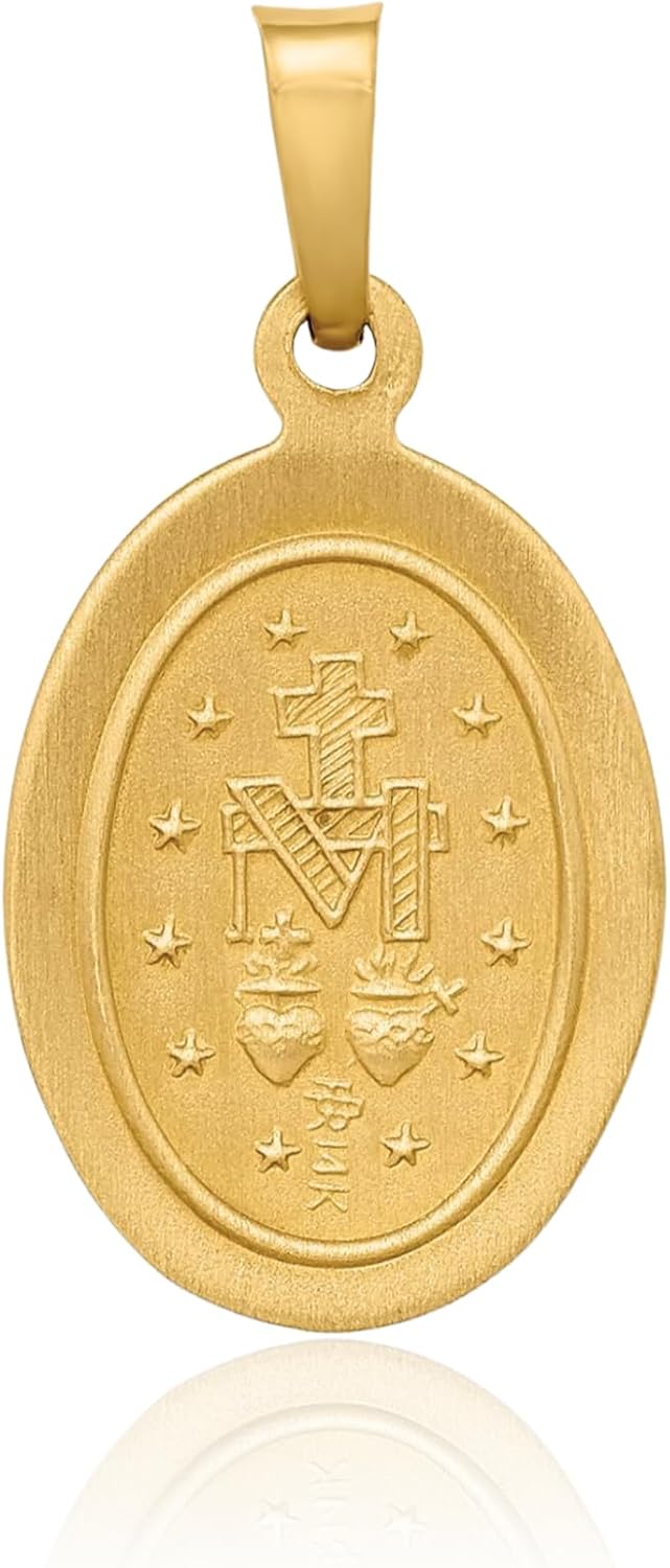 IceCarats 14K Yellow Gold Medium Oval Our Lady of Grace Miraculous Medal, Virgin Mary Pendant Necklace 23mm 7/8 inch Lightweight, Polished, Satin For Her