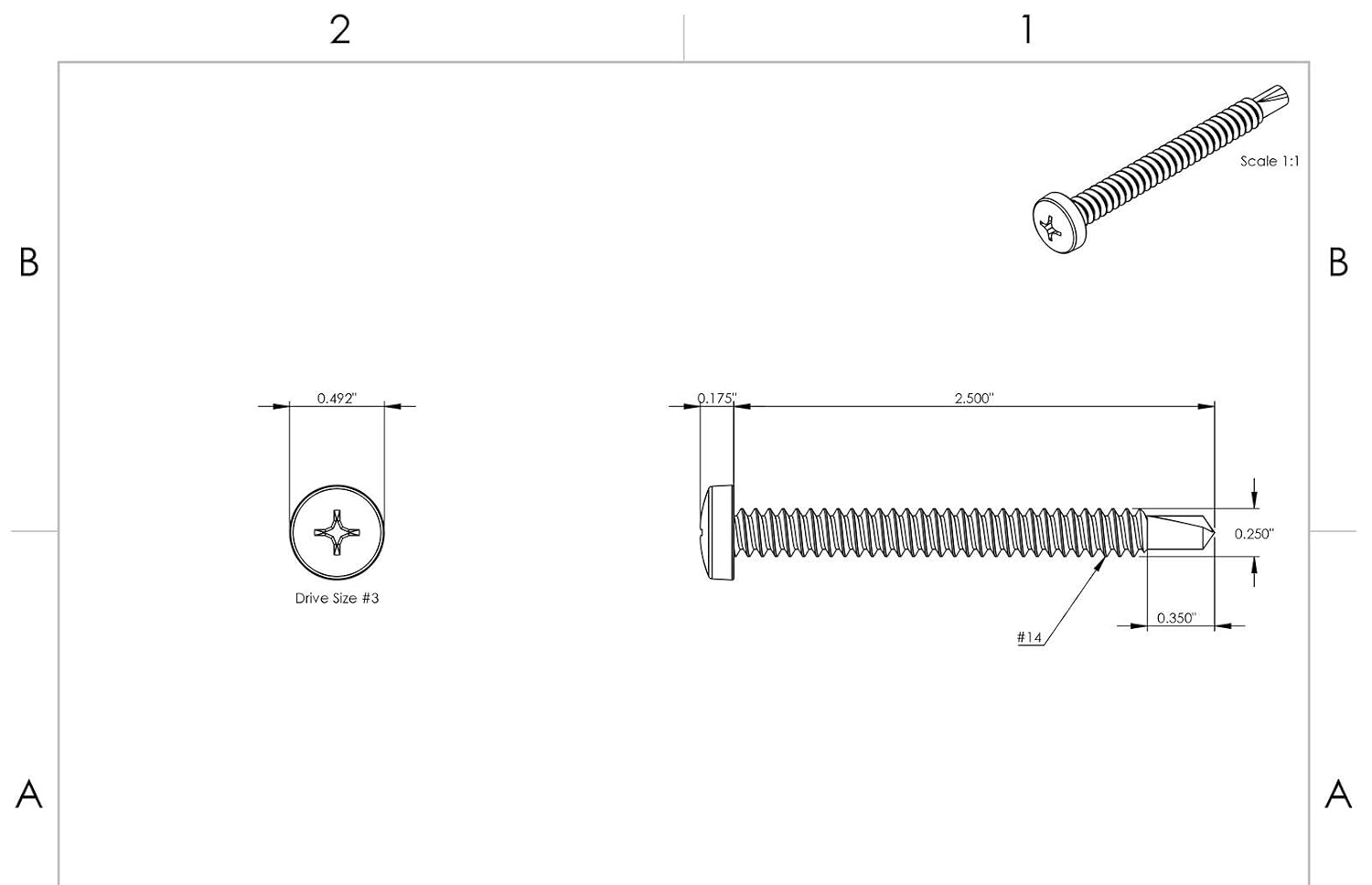 #14 x 2-1/2' - Phillips Pan Head Self Drilling Metal Tek Screws Stainless 250 Pcs self Tapping Screws Metal B2B
