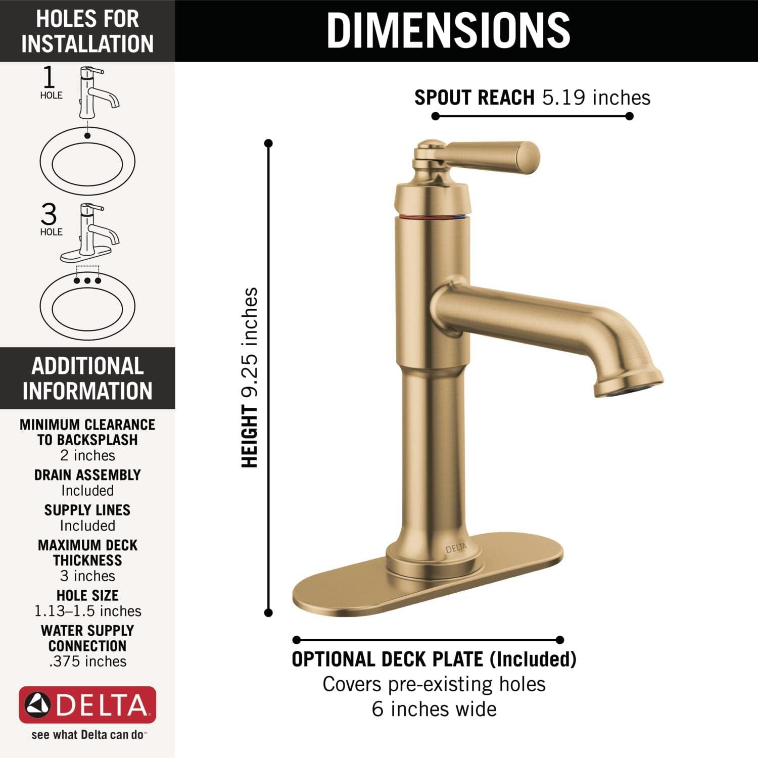 Delta Faucet Saylor Single Hole Bathroom Faucet, Gold Bathroom Faucet, Single Handle Bathroom Sink Faucet, Diamond Seal Technology, Drain Assembly, Champagne Bronze 536-CZMPU-DST
