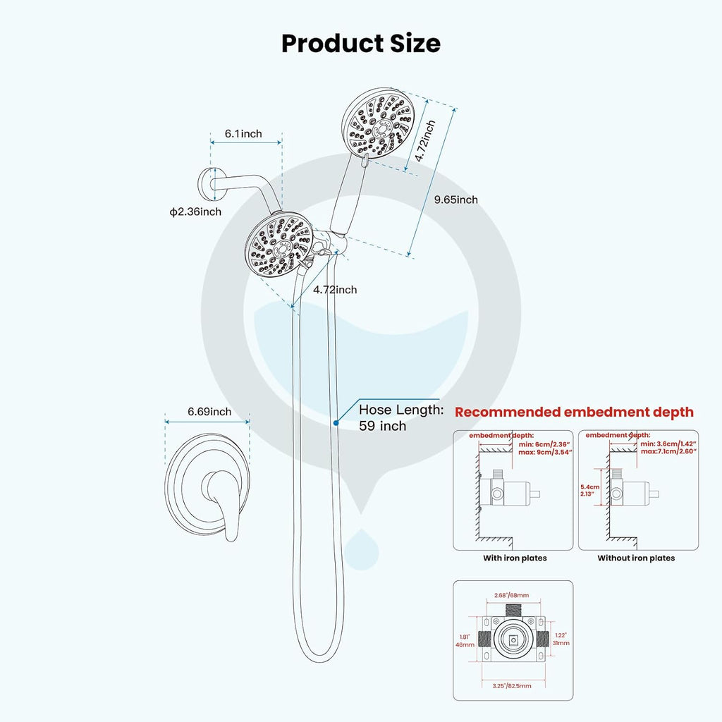 gotonovo Dual 2 in 1 Shower Head Kit High Pressure Combo System Shower Faucet 6 Modes ABS Handheld Spray Shower Trim Kit with Valve Shower Head and Handle Set Brushed Gold