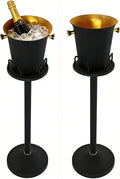 Champagne Bucket with Stand, Wine Bucket Stand with 5L Bucket, Stainless Steel Standing Ice Buckets for Bar, KTV, Hotel, Party, Gathering (Matte Black, 2 Packs)