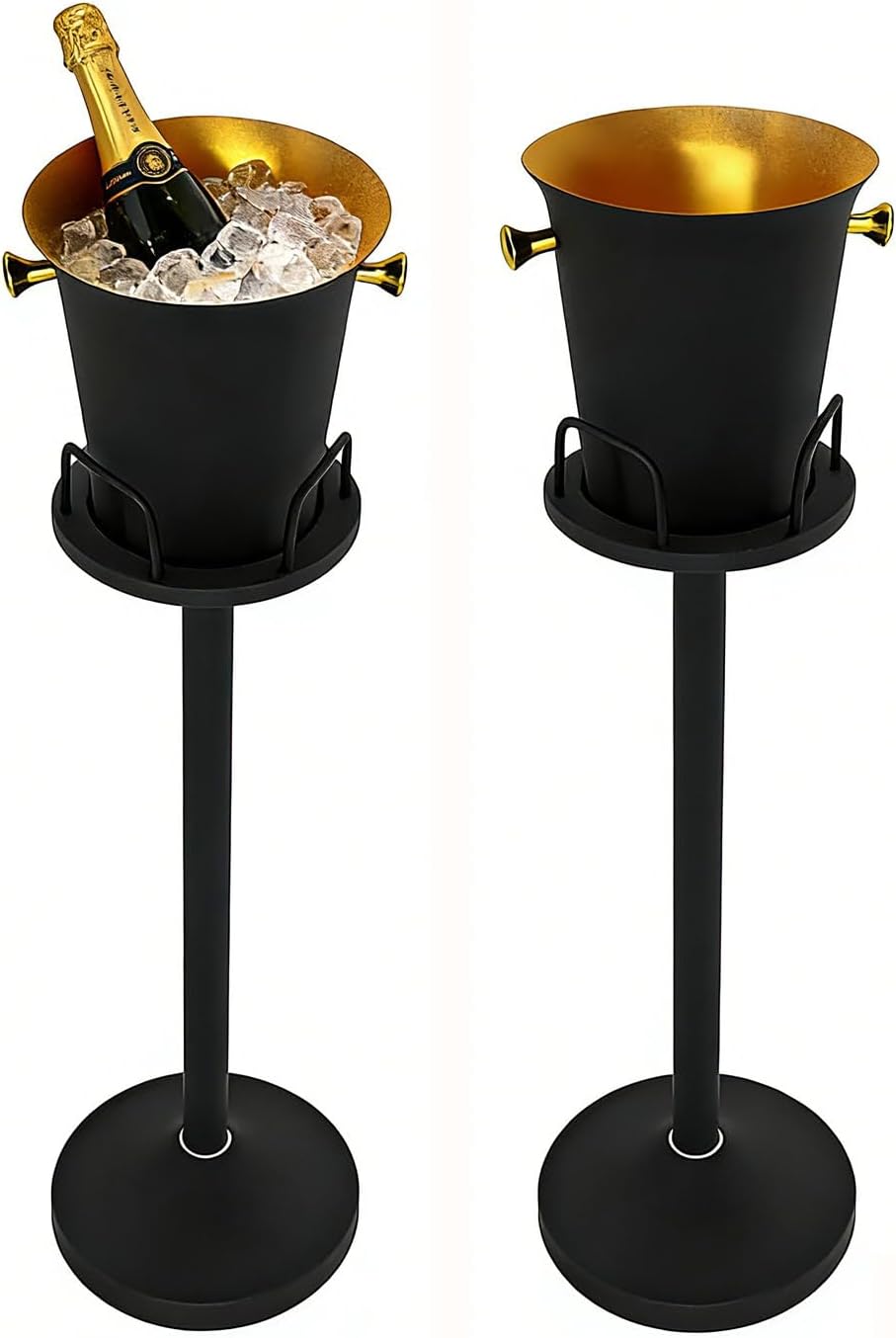 Champagne Bucket with Stand, Wine Bucket Stand with 5L Bucket, Stainless Steel Standing Ice Buckets for Bar, KTV, Hotel, Party, Gathering (Matte Black, 2 Packs)