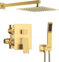 Longriver S200 Shower Faucet Set, Shower System Bathroom High Pressure 10 Inches Rainfall Shower Head with Handheld Spray, Wall Mounted Shower Fixtures with Shower Valve and Trim Kit, Brushed Gold