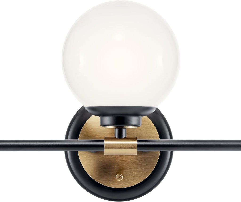 Kichler Benno 3-Light Bathroom Vanity Light Fixture with Opal Glass, Modern LED Lighting in Black and Champagne Bronze for Bathroom or Powder Room (8.75 x 24.5 in), 55172BKCPZ