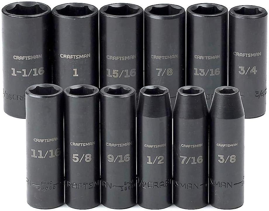 Craftsman 9-15886 6 Point Deep 1/2-Inch Drive Standard Easy to Read Impact Socket Set, 12-Piece