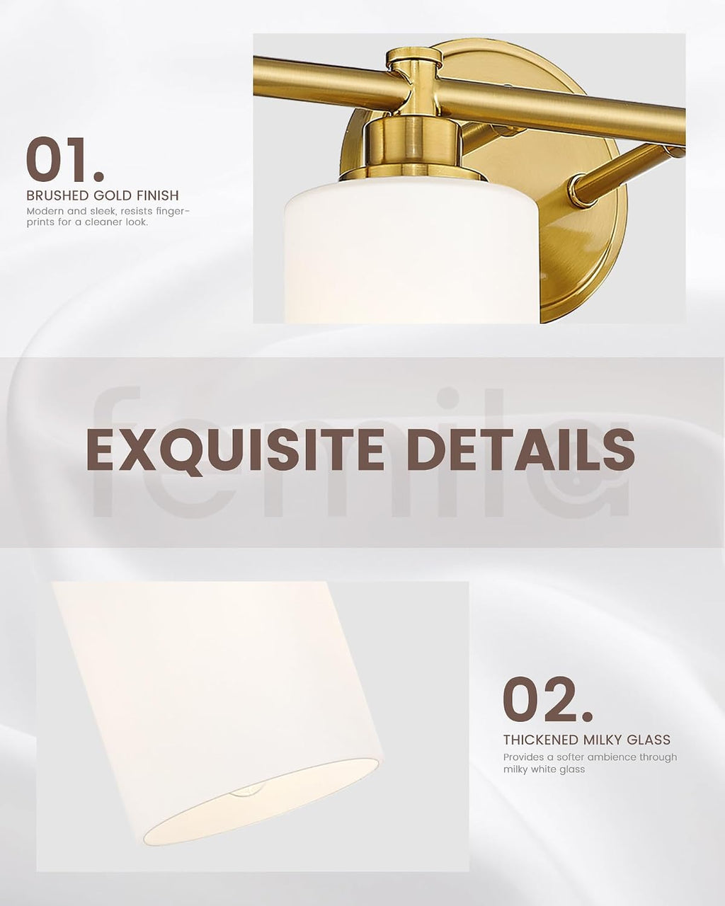 FEMILA 5 Light Bathroom Light Fixture Over Mirror, 32' Brushed Gold Vanity Light, Bathroom Vanity Light with Milk White Glass, 4FYC56B-5W BG-MG