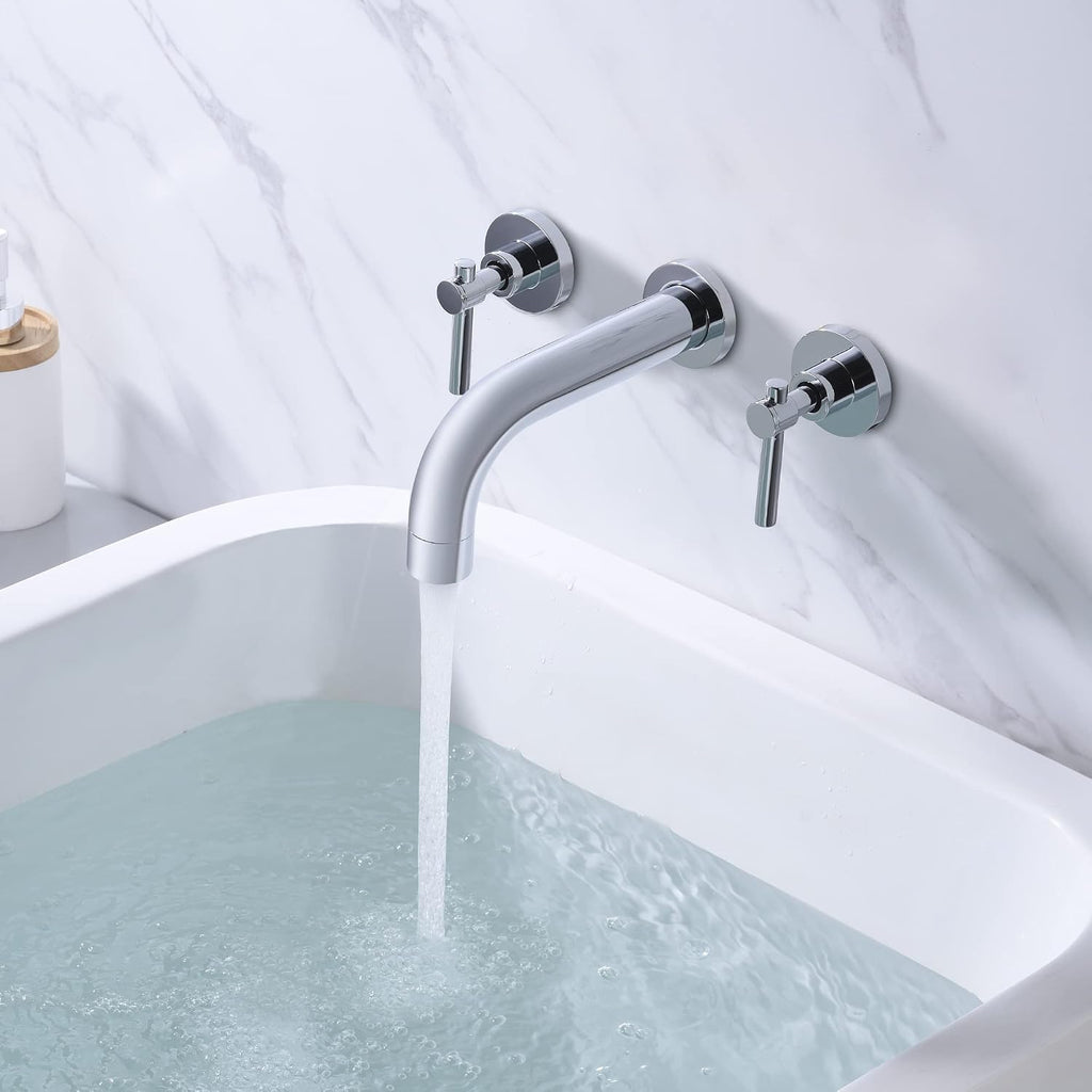 SUMERAIN Wall Mount Bathtub Faucet 3 Hole Tub Filler Faucet with Valve, Chrome Finish