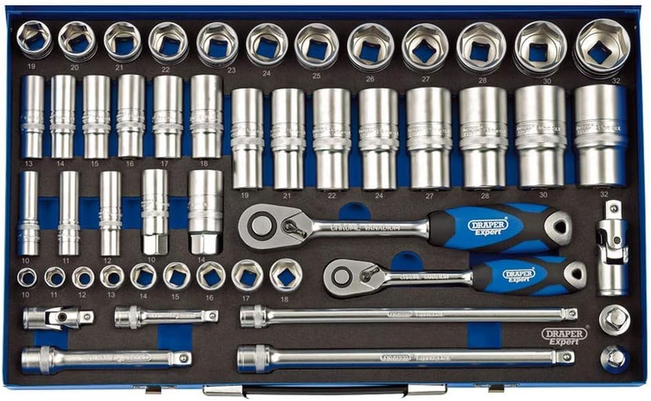 D 16475 3/8 Inch and 1/2 Inch Square Drive Metric Socket 50 Pieces Set in Metal Case