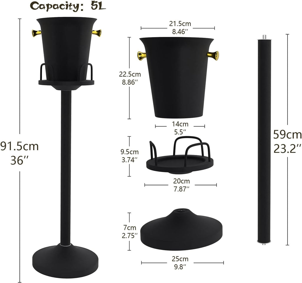 Ice Bucket with Stand Champagne Ice Bucket for Party Stainless Steel Stand Champagne Ice Bucket Wine Bucket for Beer Bar Wedding KTV Club Kitchen, Black 2 Pack (2 Packs)