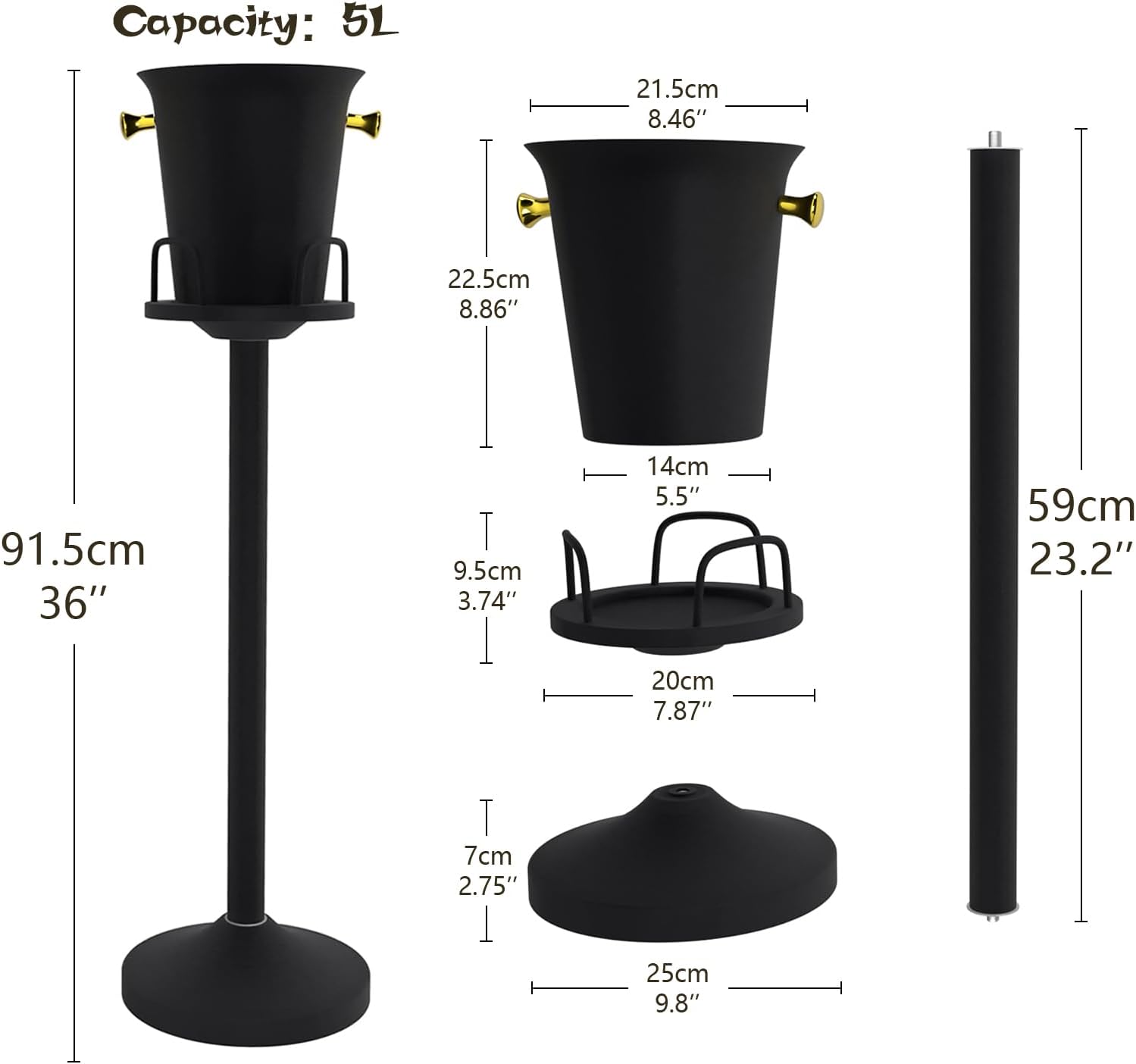 Ice Bucket with Stand Champagne Ice Bucket for Party Stainless Steel Stand Champagne Ice Bucket Wine Bucket for Beer Bar Wedding KTV Club Kitchen, Black 2 Pack (2 Packs)