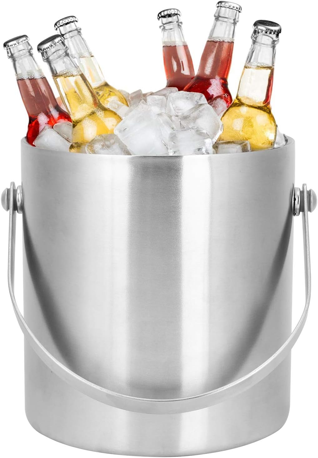 ice Bucket,Bucket with lid, Ice Buckets for Parties Stainless Steel Bucket, Insulated with Lid, with Lid Stainless Steel Double Layer Champagne Barrel Bar Supplies 2L