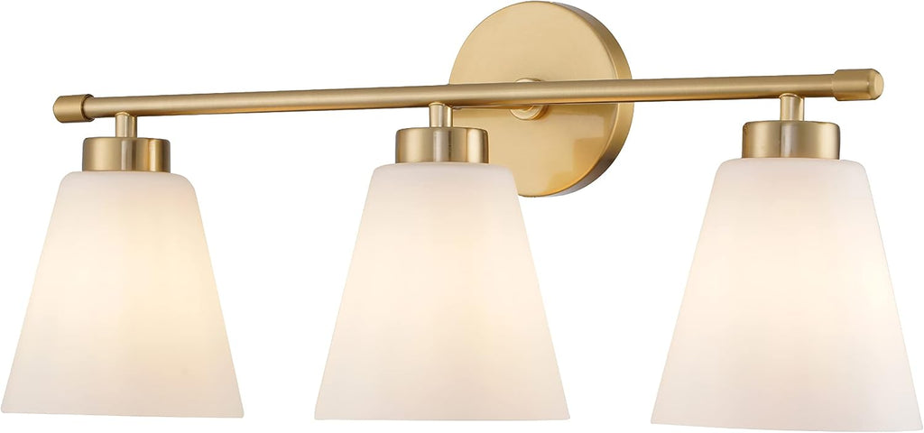 Hamilyeah Gold Bathroom Vanity Light Fixtures Over Mirror, 3 Light Vanity Lights with Frosted Glass, Industrial Vanity Lighting Fixtures for Bath, Restroom