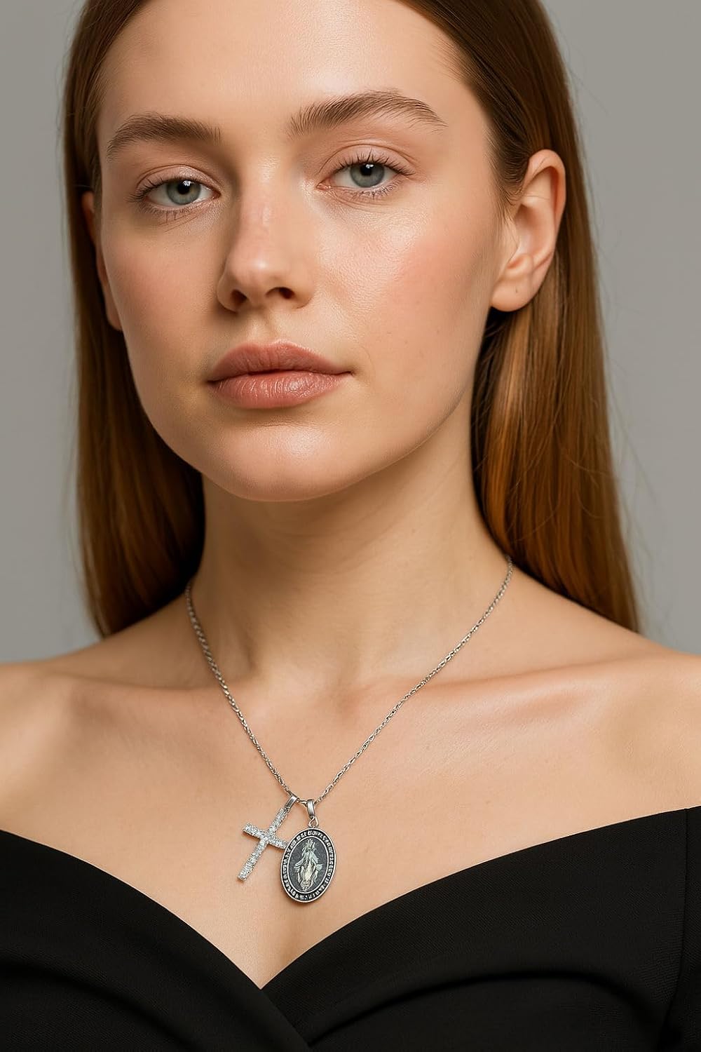 Real Sterling Silver Religious Necklace for Women, s925 Silver Cross Necklace Christian Religion Jewelry for Confirmation Baptism Ladies Mom, 18+2'