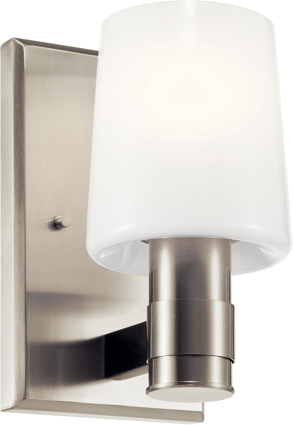 Kichler Adani 1-Light Wall Sconce, Modern Light with Opal Glass in Brushed Nickel, for Bathroom, Powder Room, Kitchen, Bedroom, or Hallway (8.5' x 5'), 55174NI