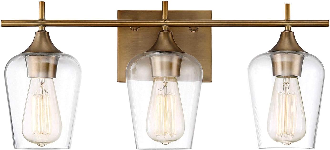 Savoy Essentials 8-4030-3-322 Octave Bohemian Clear Glass Bathroom Vanity Wall Light, 3-Light 180 Total Watts, 10' H x 21' W, Warm Brass
