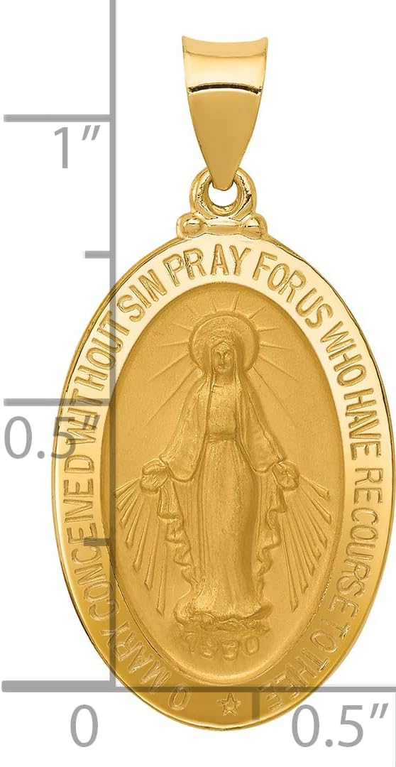 Core Gold 14k Hollow Miraculous Medal Oval Pendant