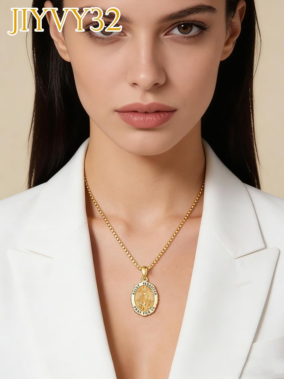 14K Gold Saint Medal Necklace for Women, Catholic Patron Saint Pendant Necklace, Christian Religious Jewelry Gift for Confirmation Baptism Communion Christmas Birthday