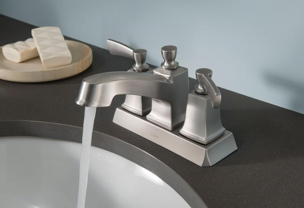 Moen Conway Spot Resist Brushed Nickel Two-Handle Centerset Bathroom Faucet with Drain Assembly, WS84922SRN (Pack of 2)