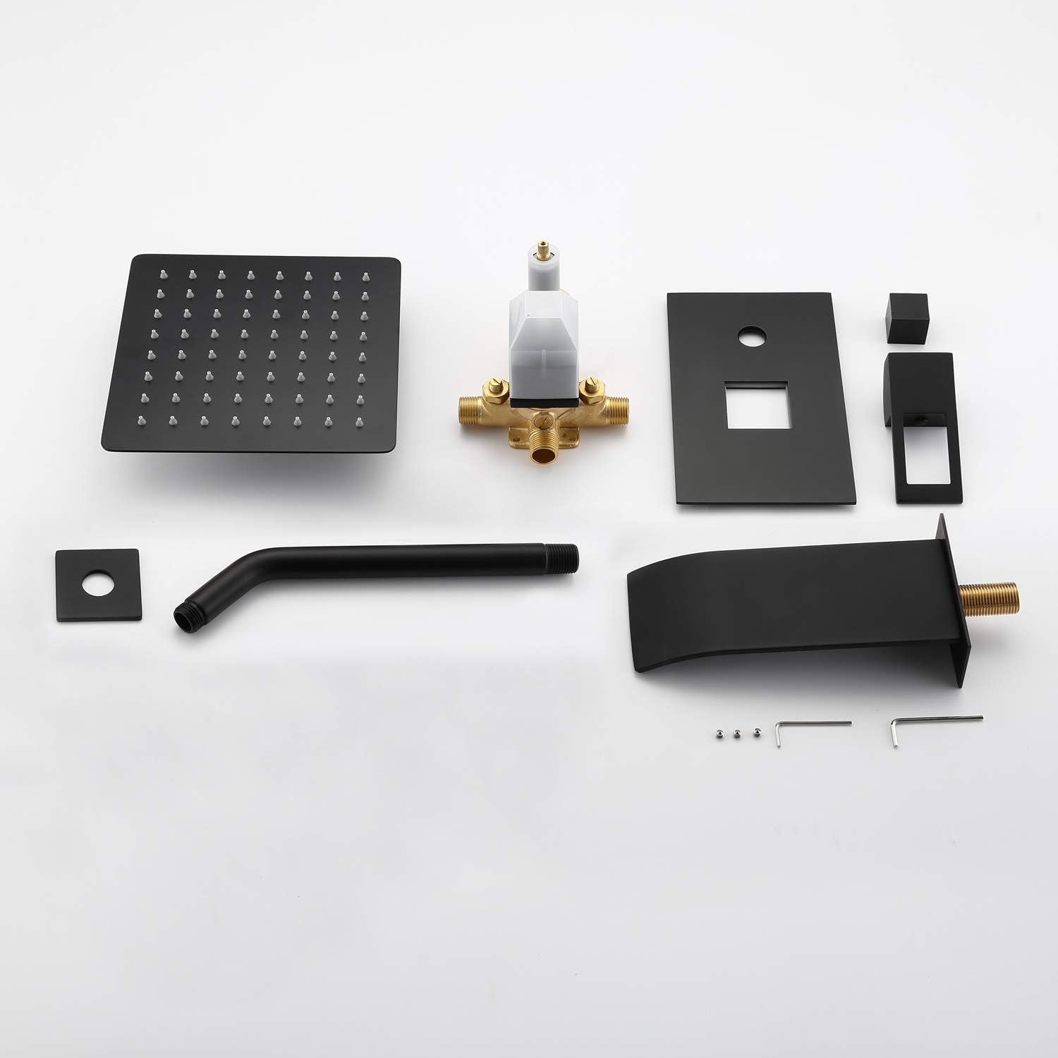 sumerain Black Tub and Shower Faucet Set with Anti-scalding Pressure Balance Valve, Waterfall Tub Spout and 8 Inch Rain Shower Head